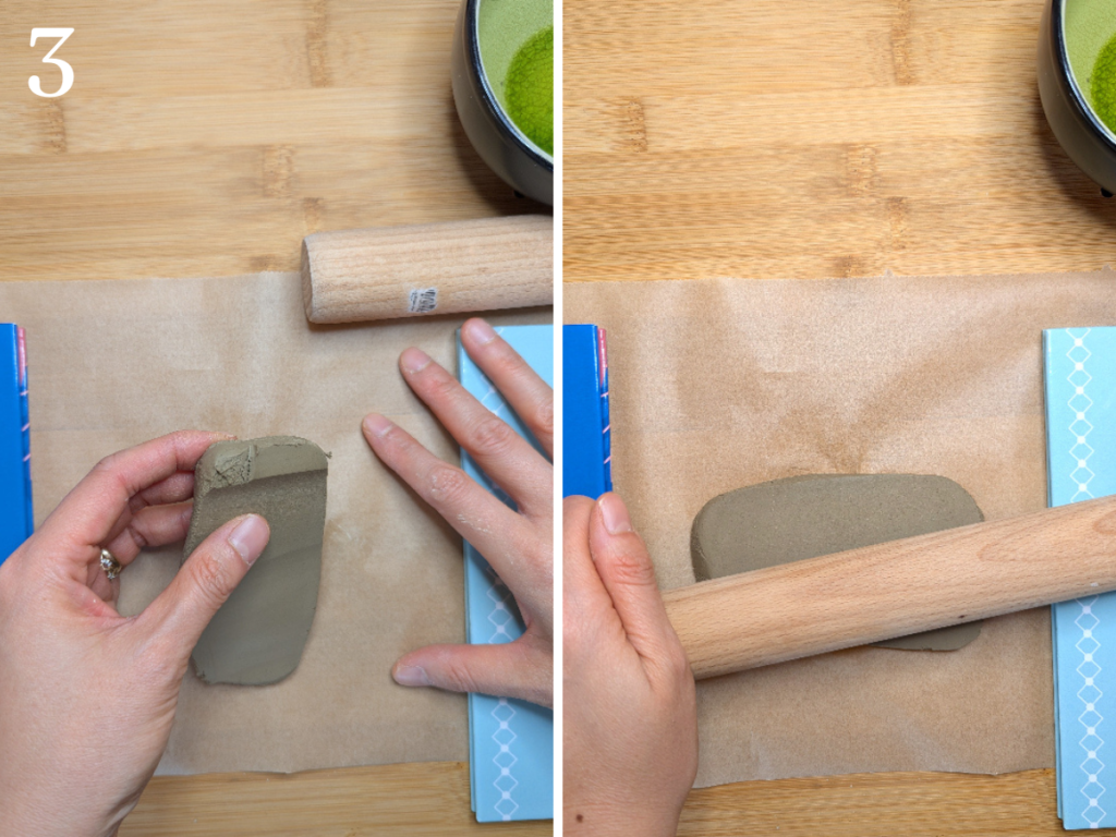 Photos montrant comment faire une plaque de terre pour la confection de magnets en argile autodurcissante