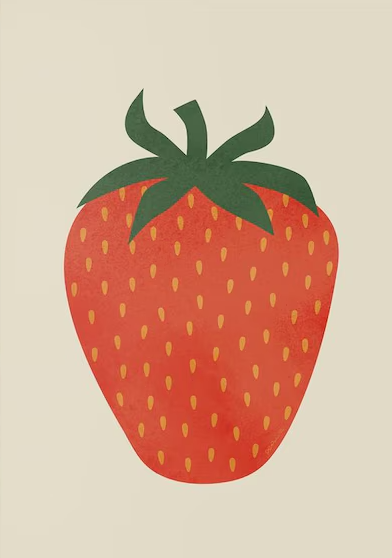 Exemple de composition pour peindre des fraises sur céramique: une unique fraise